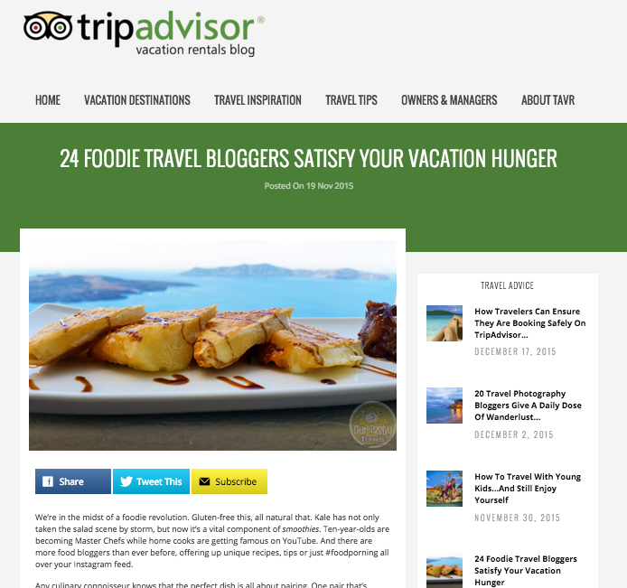trip advisor food and travel blogger
