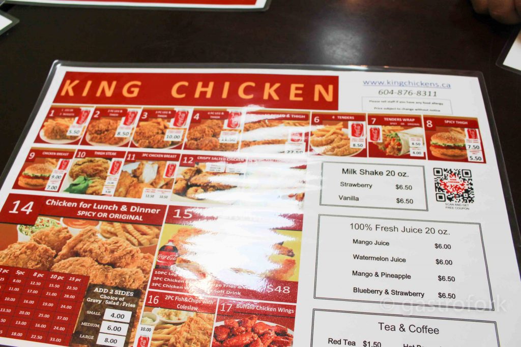 king chicken menu